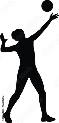 Silhouette of Volleyball Player: A dynamic silhouette captures the essence of a volleyball player in mid-action, reaching skyward to serve with power and precision.