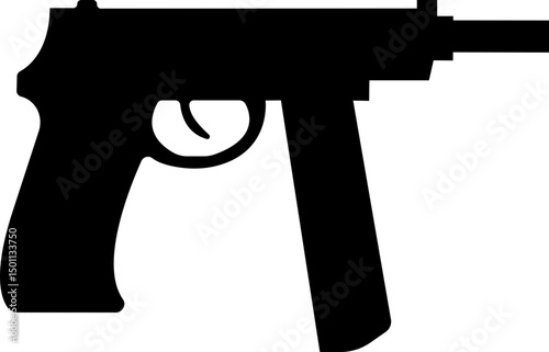 Pistol icon in flat from army and war isolated on transparent background