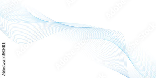 Abstract blue smooth wave on a white background. Dynamic sound wave. Design element. Vector illustration. 