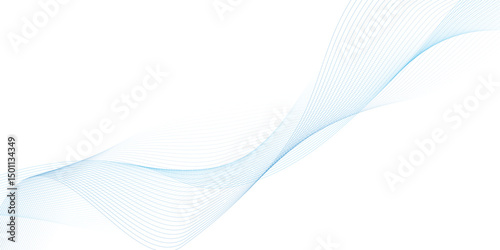 Abstract blue smooth wave on a white background. Dynamic sound wave. Design element. Vector illustration. 