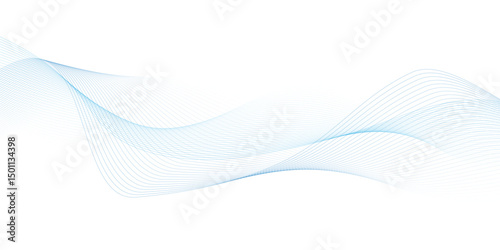 Abstract blue smooth wave on a white background. Dynamic sound wave. Design element. Vector illustration. 