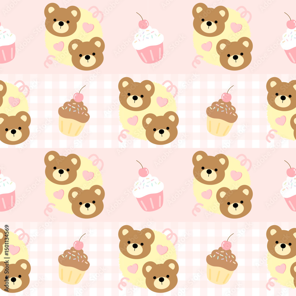 Obraz premium seamless pattern with teddy bears and cupcake 