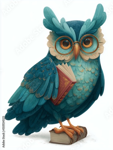 A bright cartoon owl with glasses and a book, symbolizing intelligence and wisdom, stands against a clean whitespace background.







