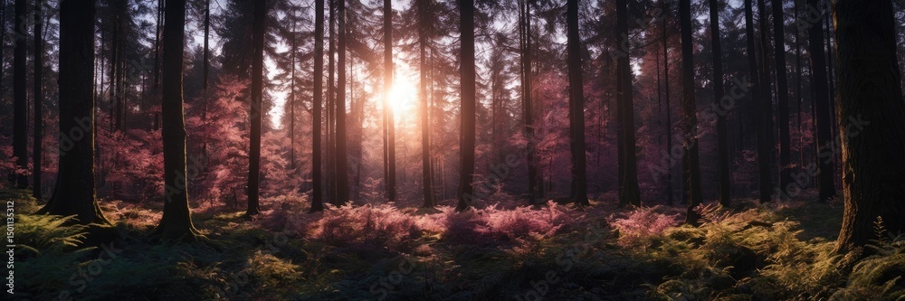 Fototapeta premium Sunset in the Woods Magical Forest Scenery