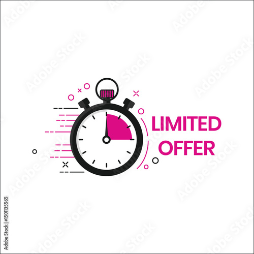 ht pink LIMITED OFFER icon with stopwatch timer for girly branding, social media promotions, and flash sales in ecommerce stores