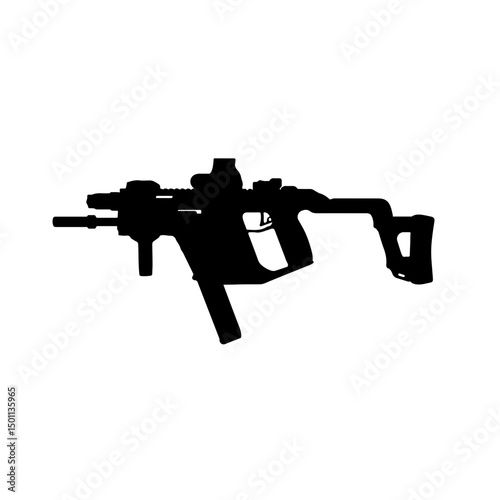 Armed Silhouette: A powerful silhouette of a modern firearm, artfully captured to convey a sense of strength and precision, highlighting its sleek design
