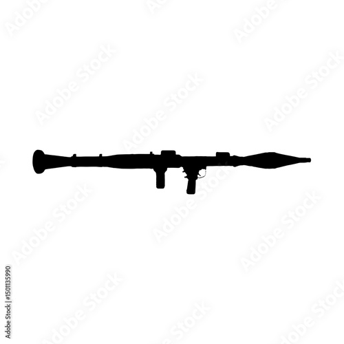 Shadow Silhouette of a Rocket Launcher: A stark silhouette of a rocket launcher, rendered in a high-contrast style, stands out prominently against a blank canvas, ready to use.