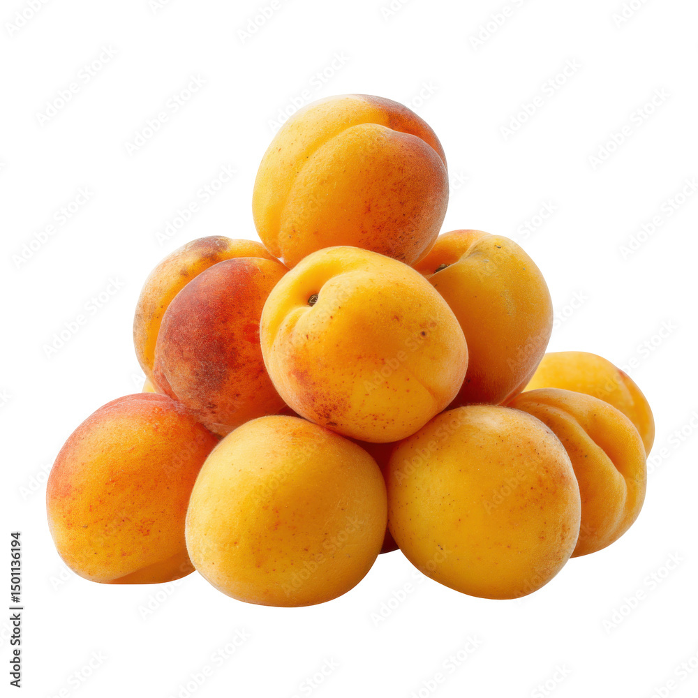 Stacked ripe apricots isolated on transparent PNG background Stacked ripe apricots isolated on transparent PNG background