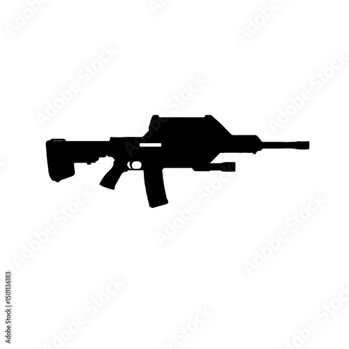 Silhouette of a Modern Firearm: A sleek, high-contrast silhouette of a firearm against a stark backdrop, embodying themes of security, weaponry, and defense.