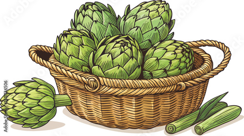 Artichoke in basket in white background illustration vector design, Artichoke vector design