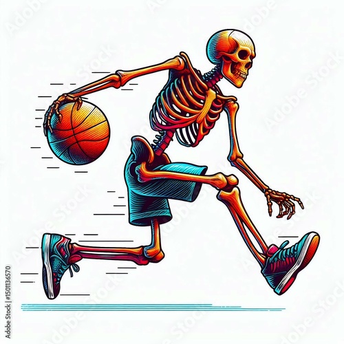 Skeletal Basketball Player in Action suitable for digital content