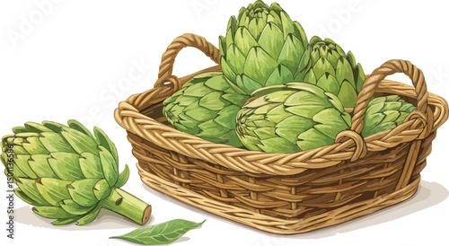 Artichoke illustration vector design, Artichoke in basket in white background vector design