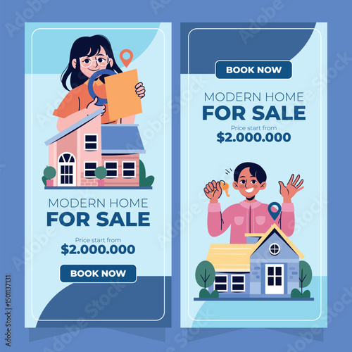 Flat Real Estate Vertical Banner Set