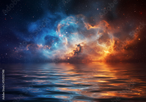 Cosmic Nebula Reflection Stunning Space Art Wallpaper isolated on transparent background