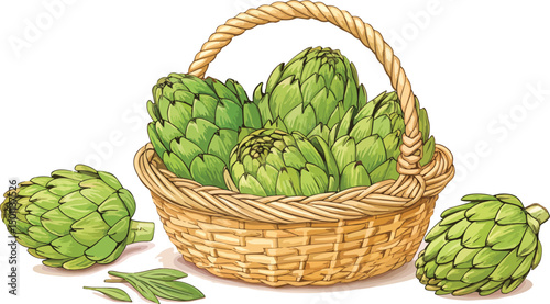 Artichoke in basket in white background vector design, Artichoke illustration vector design