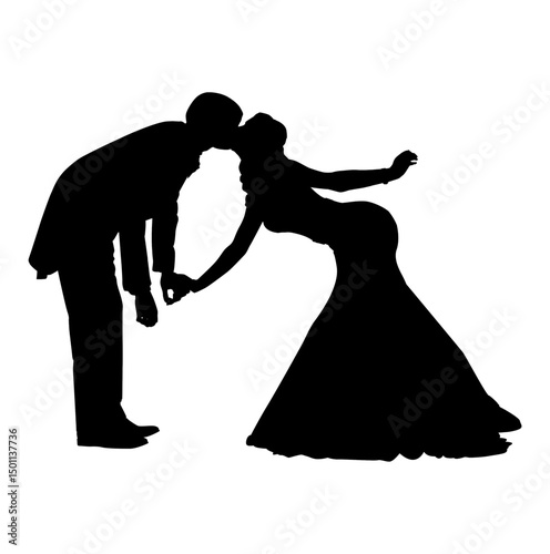 Eternal Kiss: Silhouette of a couple in a tender embrace, captured in a dramatic monochrome. The tender touch between them evoke the deepest sentiment and commitment.