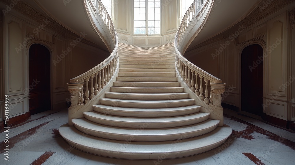 Obraz premium Curved staircase with white marble steps
