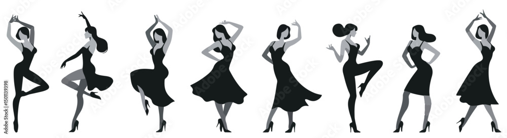 Vector set of female ballet dancers wearing black dresses Vector set of female ballet dancers wearing black dresses