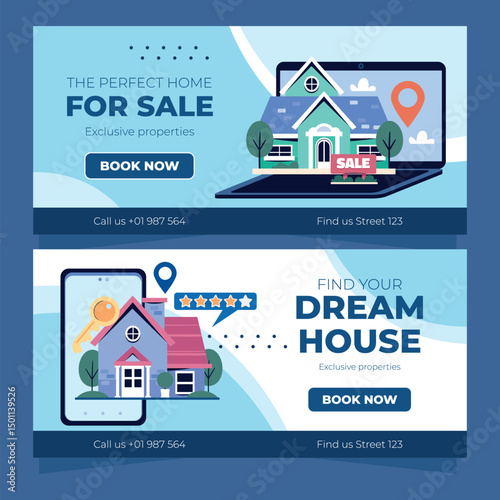 Flat Real Estate Horizontal Banner Set