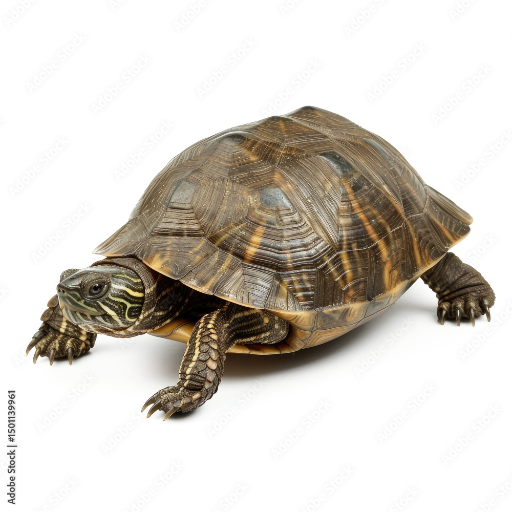 Obraz premium Turtle moving on a clean surface with a transparent background showcasing its unique shell patterns and features
