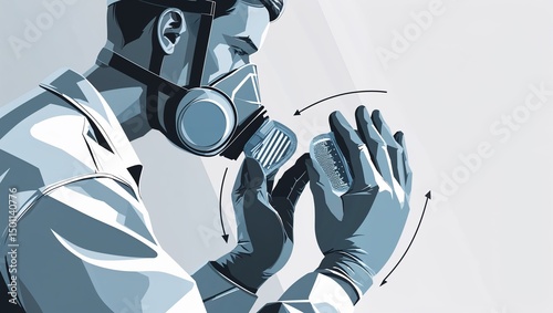 side-profile worker performing negative-pressure respirator fit check—hands cupping filters
