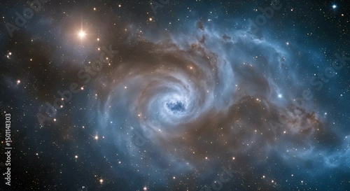 Spiral Nebula in Dark Space with Bright Star