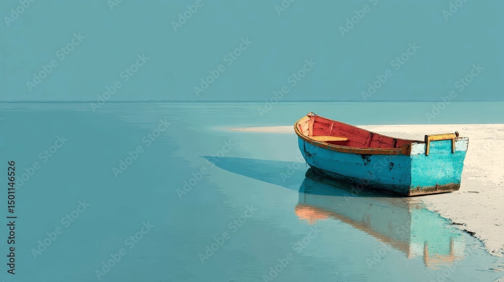 Obraz premium Minimalist depiction of a traditional South American fishing boat on a tranquil background