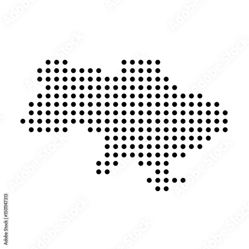 Ukraine country dotted map. Black spot pixel illustration isolated on white background. Vector circle mosaic.