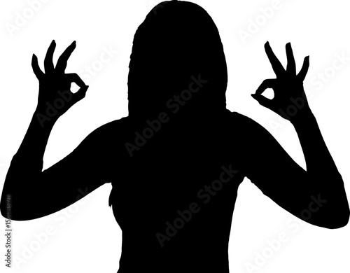 Silhouette of Assurance: A striking silhouette of a woman, arms raised in the universal "OK" gesture, conveys a message of positivity and approval.