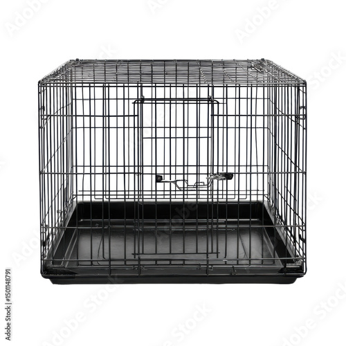 Empty black wire cage isolated on transparent PNG background