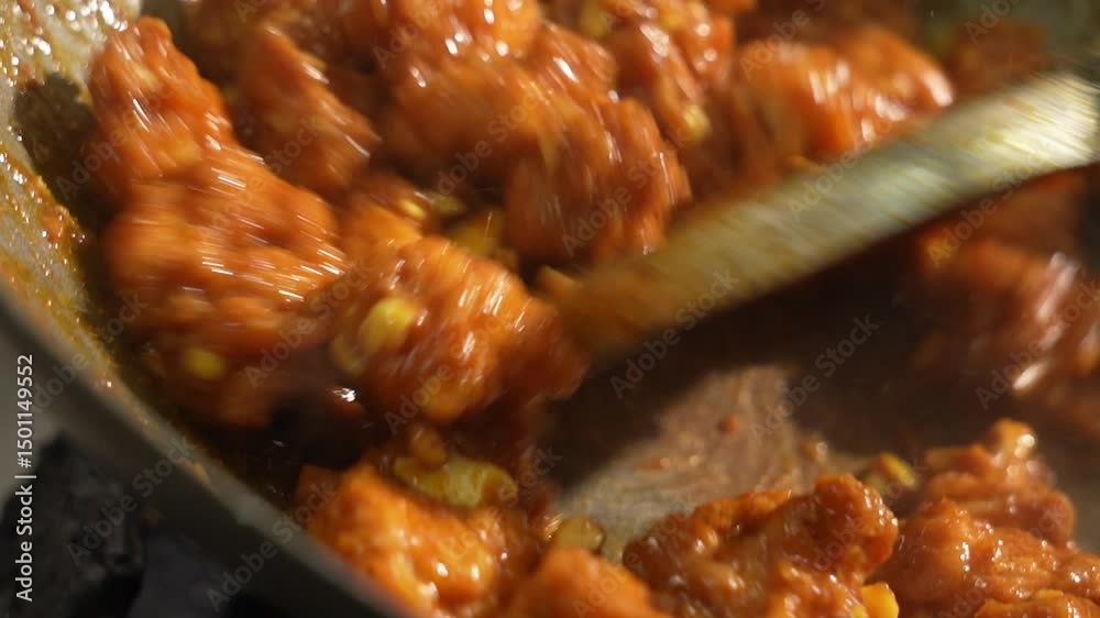chicken Manchuria, being prepared in an Indian restaurant kitchen, chicken Manchuria, tossing