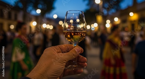 Photo of Hand Holding Wine Glass During Street Festival Celebration