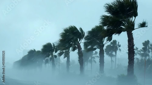 Palm Trees Bending in a Powerful Tropical Storm