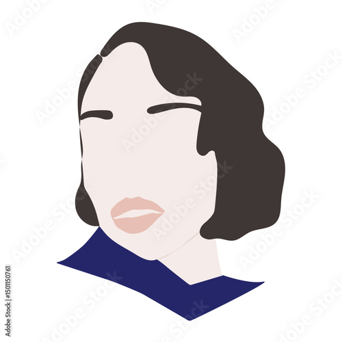 A beautiful girl with plump lips and curly dark hair, retro hair styling, glat illustration portrait