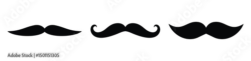 Boy black mustache icon set. Mustache silhouette. Mustache symbol collection. Vector illustration 