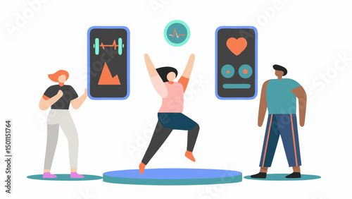 Celebrating Fitness Goals Together A joyful leap towards better health monitored by mobile data