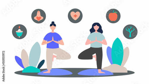 Discover inner peace with mindful yoga fostering wellness and balance in nature inspired vector