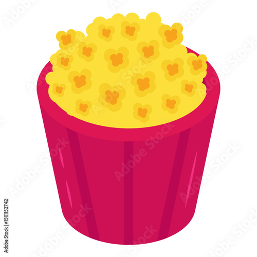 A isometric design icon of popcorn bucket 
