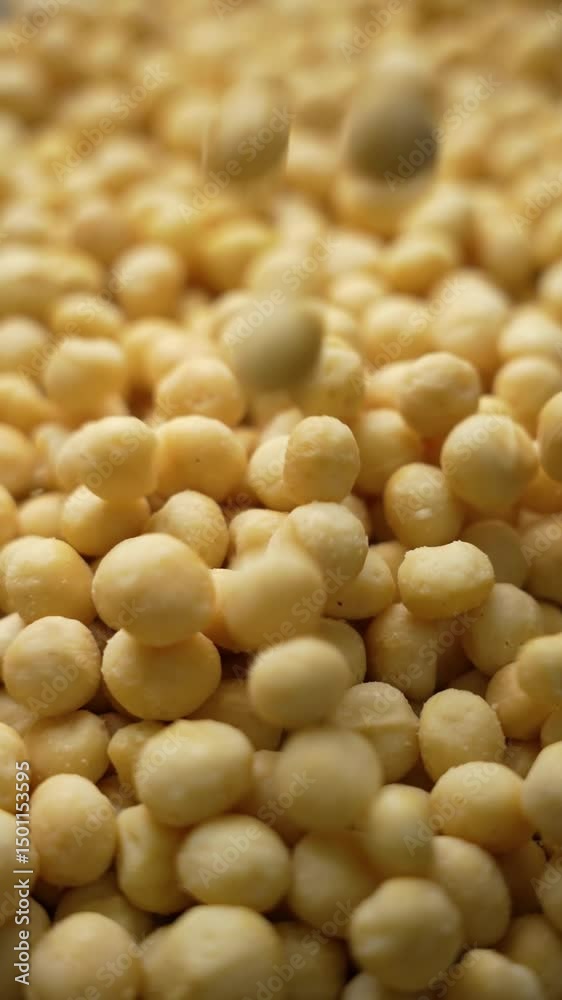 Macadamia nuts falling in the air on a pile of macadamia nuts, short video