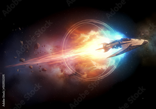Spaceship Warp Speed Nebula Galaxy SciFi isolated on transparent background