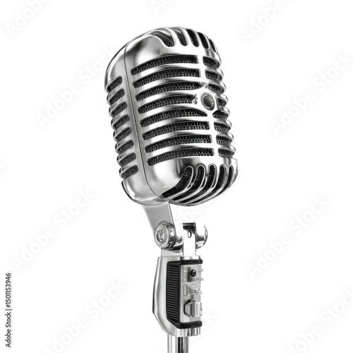 Retro polished microphone isolated on transparent PNG background