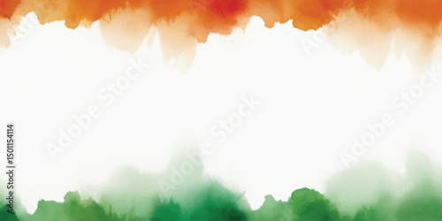 Indian watercolor background: orange or saffron and green colour free center empty space flag colour independence day republic day banner or poster design 