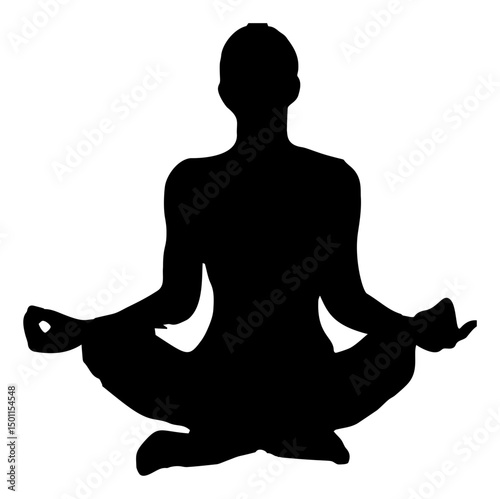 Serene Meditation Silhouette: A captivating silhouette captures a figure in a cross-legged meditation pose, radiating tranquility and mindfulness.