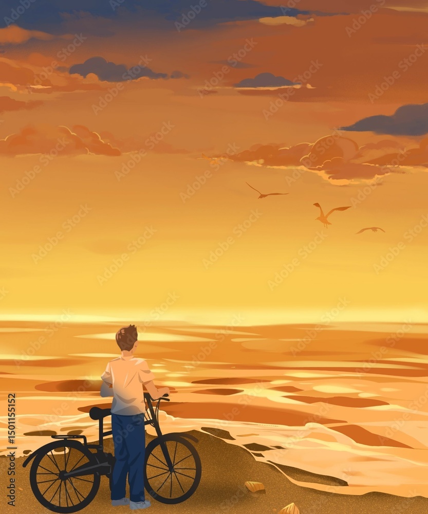 Fototapeta premium Navy Orange Anime Ocean Phone Wallpaper