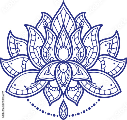 Beautiful Lotus Mandala – Ideal for Henna, Tattoos, Photography, and Coloring Books | Islamic, Hindu, Buddhist, Indian, Pakistani, Chinese, and Arabic Inspired | Vector Pro Illustration