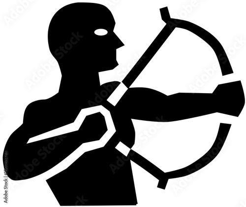 Archer Silhouette in Action: A stark, vector silhouette of an archer, focused and poised, drawing back a bow, embodying strength, precision, and the art of archery.