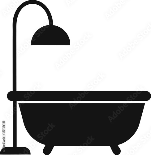 Bathtub with shower silhouette vector icon