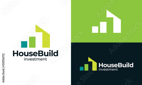 Invest house logo design. Financial investment chart concept vector design with abstract home building modern symbol graphic icon