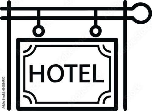 Hotel signboard black outline vector icon design
