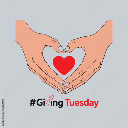 Giving Tuesday Heart Hands Illustration,
Charity Donation Love Concept Drawing,
Hands Forming Heart for Giving Tuesday,
Minimalist Hands Holding Red Heart,
